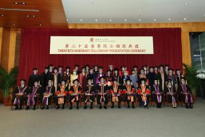 (Front row) Group photos of the honorary fellows, Council Chairman Professor John Y.C. Chai (middle), Vice-Chancellor Professor Rocky S. Tuan (6th left), Provost Professor Alan K.L. Chan (3rd left), and Pro-Vice-Chancellors Professor Nick Rawlins and Professor Chan Wai-yee (1st-2nd left), Professor Sham Mai-har and Professor Poon Wai-yin (2nd-3rd right), and Vice-President Mr. Eric Ng (1st right).