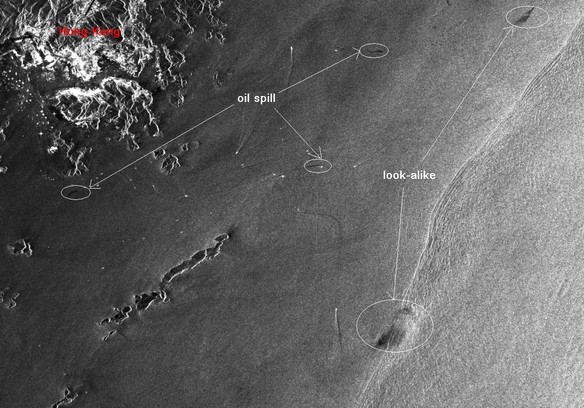 Figure 1: Overview of oil slicks and look-alikes from ASAR image on 5th June 2007