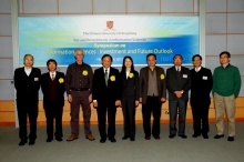 A group photo of all keynote speakers and officiating guests. From second left: Prof. C.P. Wong, Dean, Faculty of Engineering, CUHK; Prof. Don Towsley, Distinguished University Professor, University of Massachusetts – Amherst; Prof. Benjamin Wah, Provost, CUHK; Prof. Jeannette Wing, President’s Professor and Head of Computer Science Department, Carnegie Mellon University; Prof. Andrew Yao, Distinguished Professor-At-Large, CUHK; Prof. Henry N.C. Wong, Pro-Vice-Chancellor, CUHK; and Prof. P.C. Ching, Pro-Vice-Chancellor, CUHK.