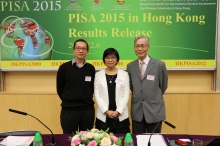 (From left) Prof. Lau Kwok-chi, Victor, Assistant Professor, Department of Curriculum and Instruction, CUHK; Prof. Ho Sui-chu, Esther, Director, HKPISA Centre, CUHK; and Prof. Wong Hin-wah, Adjunct Professor, Department of Curriculum and Instruction, CUHK.