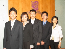 (From left) 
Mr. NGAN Yu Pang, Dennis, BBA graduate, 2008;
Miss LEE Shan Shan, Angel, BBA graduate, 2008;
Mr. ZHU Hai Yan, Graduate in Economics, 2008;
Mr. TSE Chi Keung, Graduate of Government and Public Administration, 2007; and 
Miss LUI Nga Kwan, Emily, Graduate of Postgraduate Diploma Programme in Education, 2008