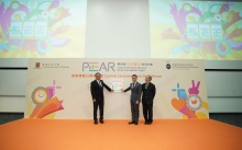 (from left) Professor Rocky S. Tuan, Vice-Chancellor and President of CUHK, Mr. Leong Cheung, Executive Director, Charities and Community of The Hong Kong Jockey Club and Professor Chi-yue Chiu, Dean of Social Science of CUHK officiated the launch ceremony of JC-PEAR Project