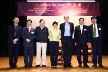 (from left) Prof. Chu Ming-chung, Professor of Department of Physics, CUHK; Prof. Andrew C.F. Chan, Head of Shaw College; Prof. Yang Chen-ning, Distinguished Professor-at-Large, CUHK; Prof. Jane Luu and Prof. David C. Jewitt, the Shaw Laureates in Astronomy 2012; Prof. Benjamin Wah, Acting Vice-Chancellor, CUHK; and Prof. Kenneth Young, Master of C.W. Chu College, CUHK.