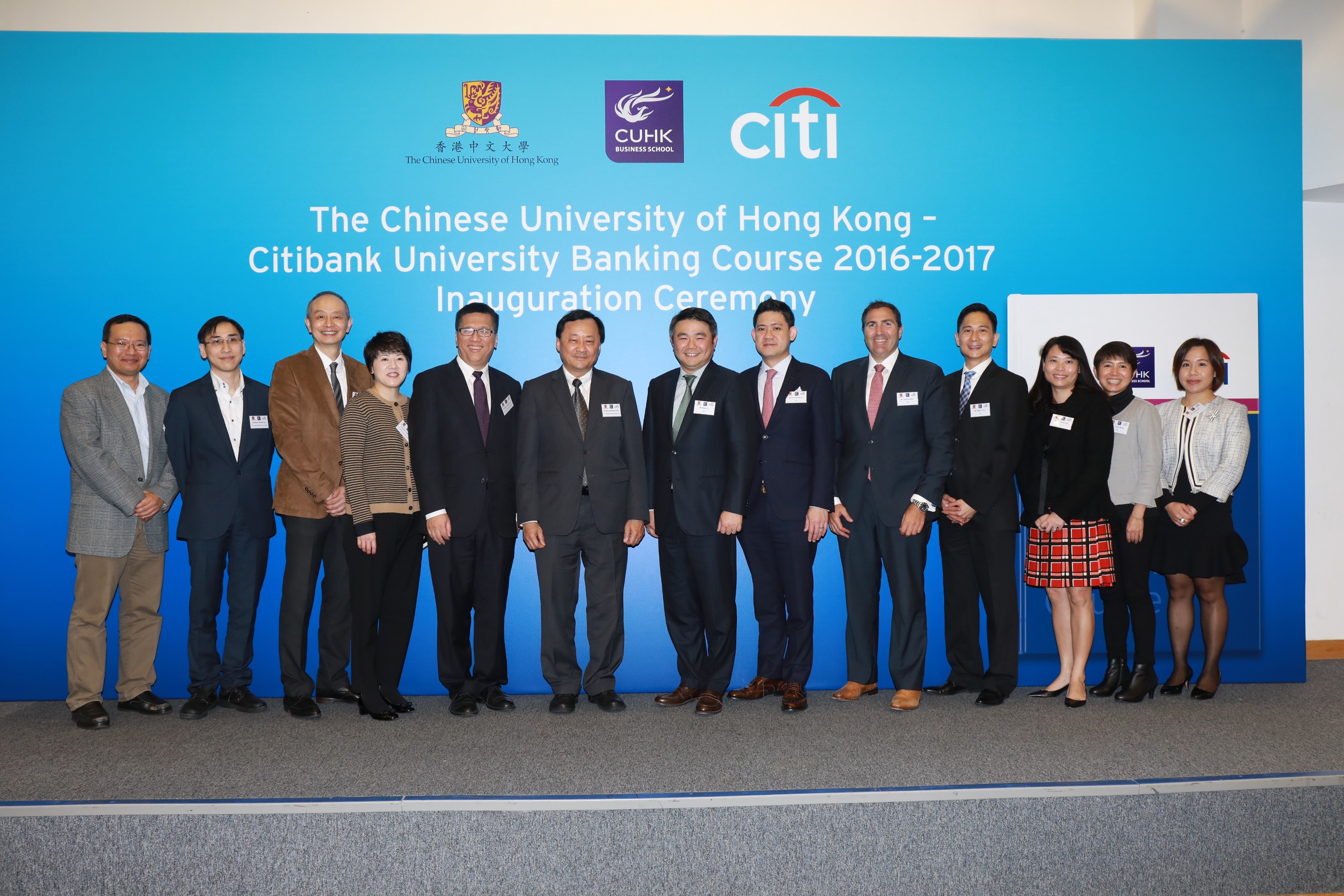 Prof. Benjamin Wah, Provost of CUHK (sixth from the left); Prof. Kalok Chan, Dean of CUHK Business School and Wei Lun Professor of Finance (fifth from the left); Mr. Weber Lo, Citi Country Officer &amp; Chief Executive Officer, Hong Kong &amp; Macau (seventh from the left), faculty members of CUHK Business School and Citi's senior executives posed for a group photo.