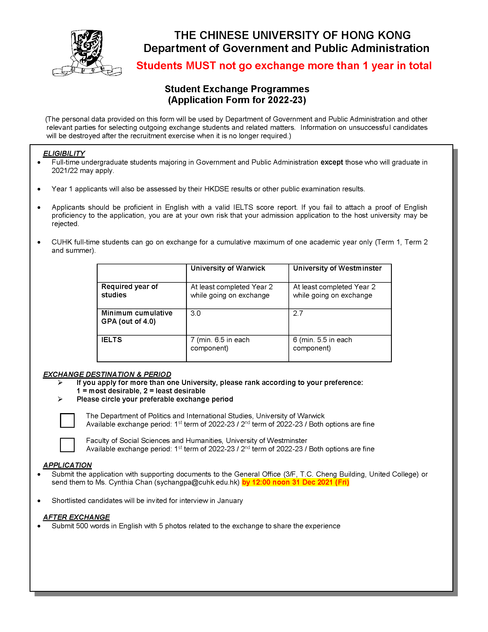 Application form GPA Exchange 2022 Deadline Extended Page 1