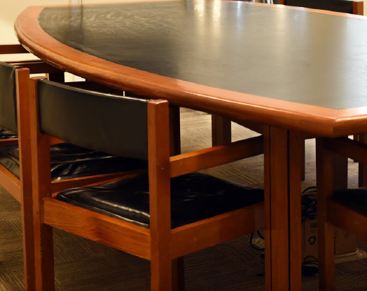 Meeting table and chairs of over 30 years still in use at the ITSC <em>(Photo by ISO staff)</em>