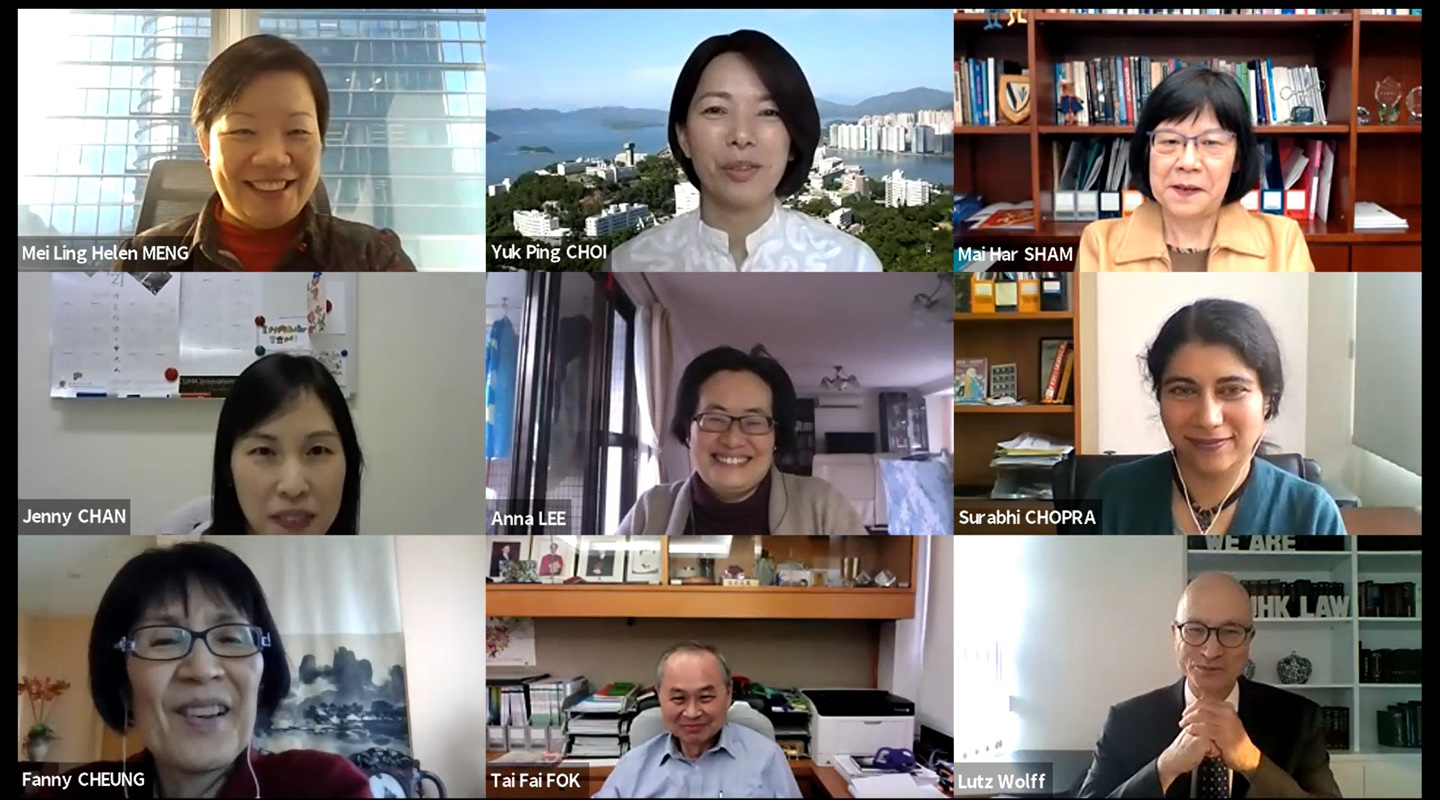 CUHK professors examining an array of issues, ranging from gender equality to empowerment, during the 'Empowering Women Academics in Higher Education: A Dialogue' panel discussion <em>(courtesy of Task Force on Women and Family-friendly Policies)</em>