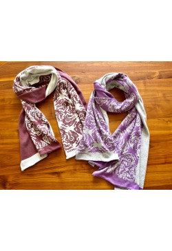 CUHK Press Pure Cotton Reversible Scarf (Burgundy & Pearl White / Lavender & Heather Grey)