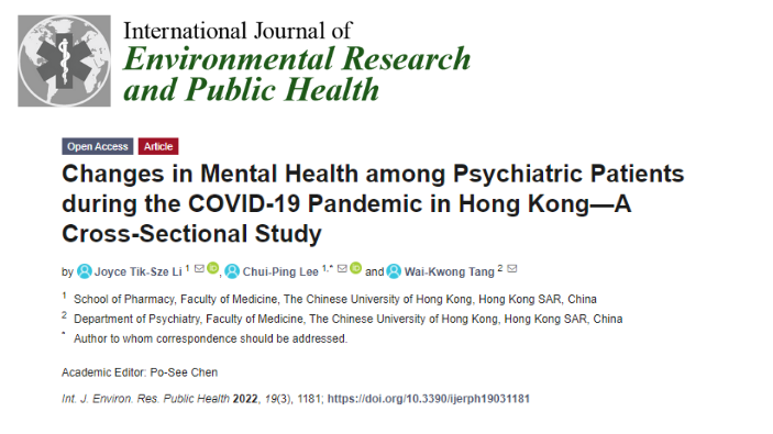 Changes in Mental Health among Psychiatric Patients during the COVID-19 Pandemic in Hong Kong—A Cross-Sectional Study