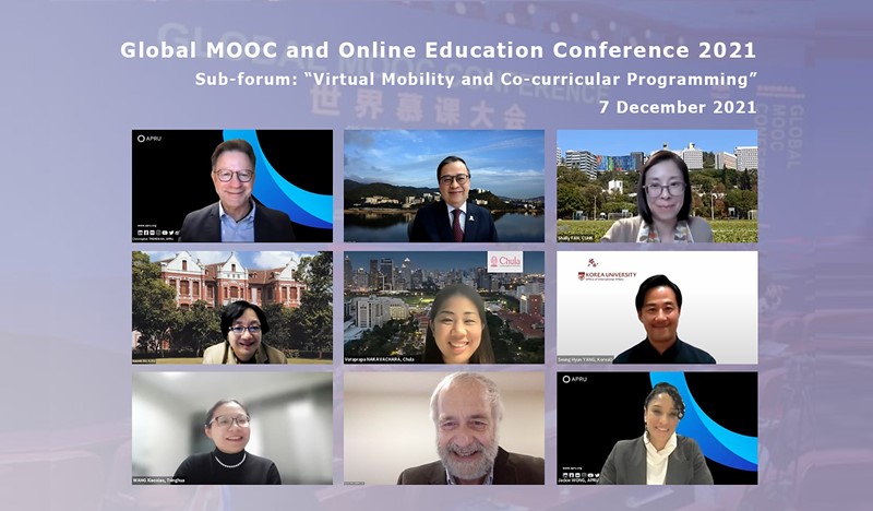 Prof. Alan Chan and Ms. Shally Fan (right, top) speak on virtual mobility and co-curricular programming in a conference.