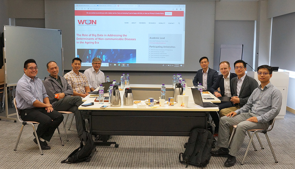 Meeting of the project team. From left: Dr. Jonathan Penm, Prof. Mark Latt and Prof. Simon Poon, USyd; Dr Owen Johnson, University of Leeds; Prof. Kelvin Tsoi and Prof. Allen Lee, CUHK; Dr. Nicholas Fuggle, University of Southampton; and Dr. Zhiyao Duan, University of Rochester.