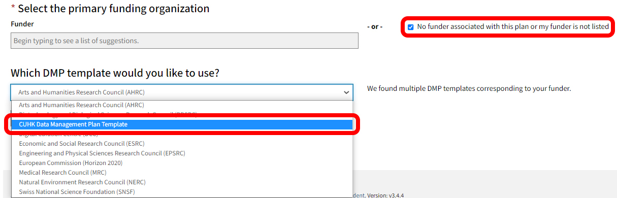 Select "No funder associated with this plan or my funder is not listed" for more templates
