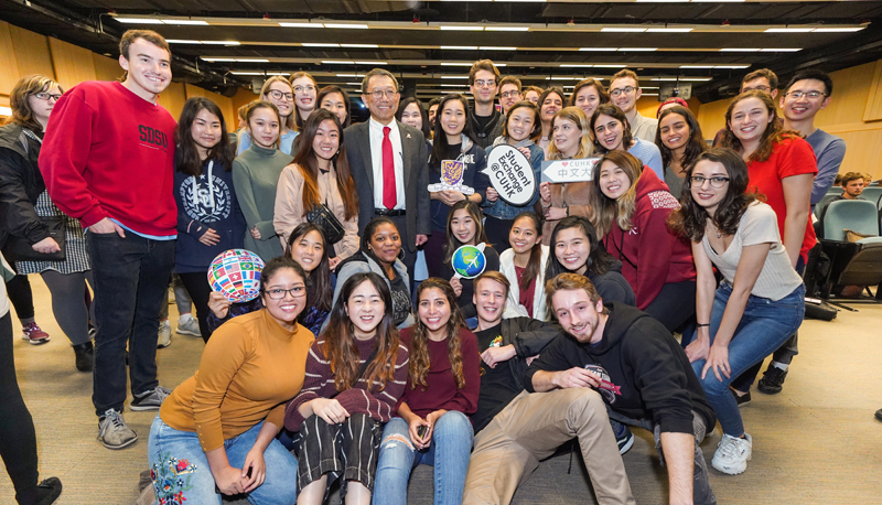 New exchange students arriving for the Spring Term in 2019 are warmly welcomed by Vice-Chancellor Prof. Rocky S. Tuan.