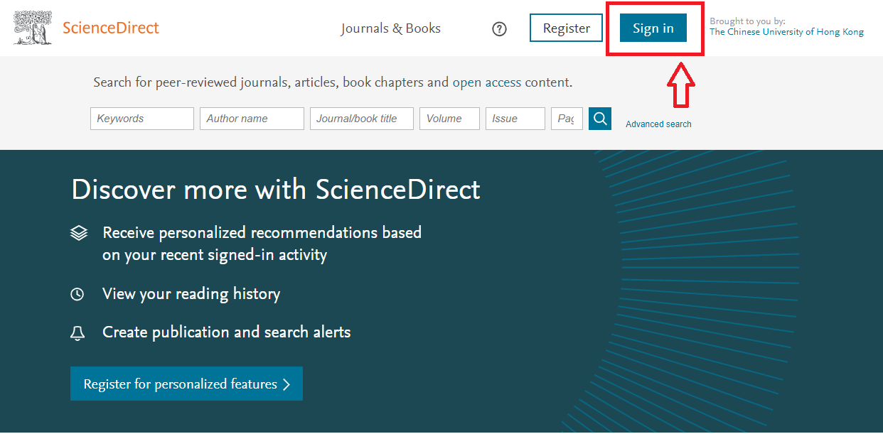 ScienceDirect Login Screen