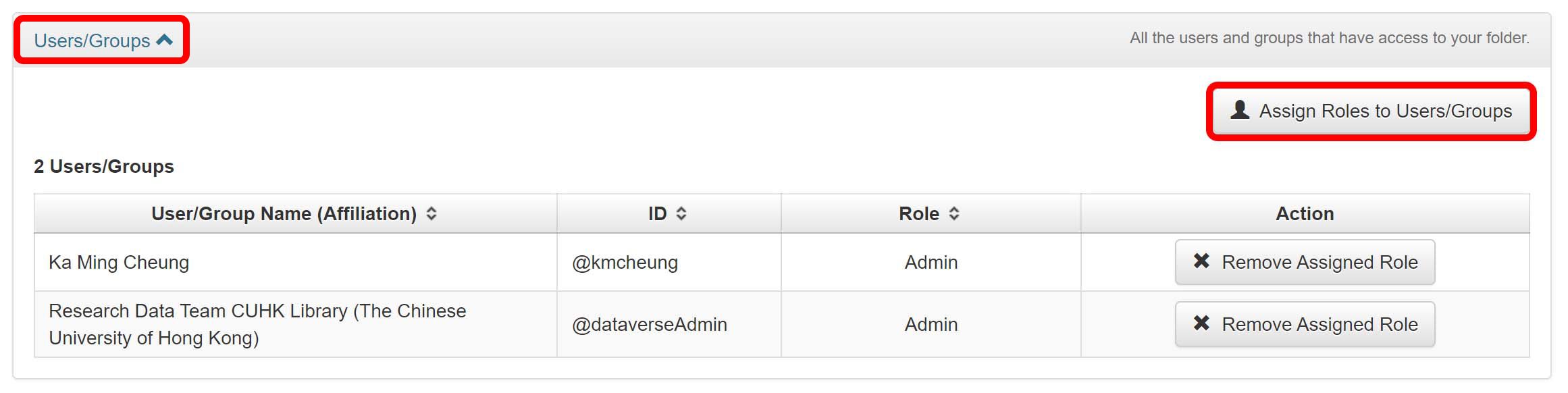 Assign roles to users/groups