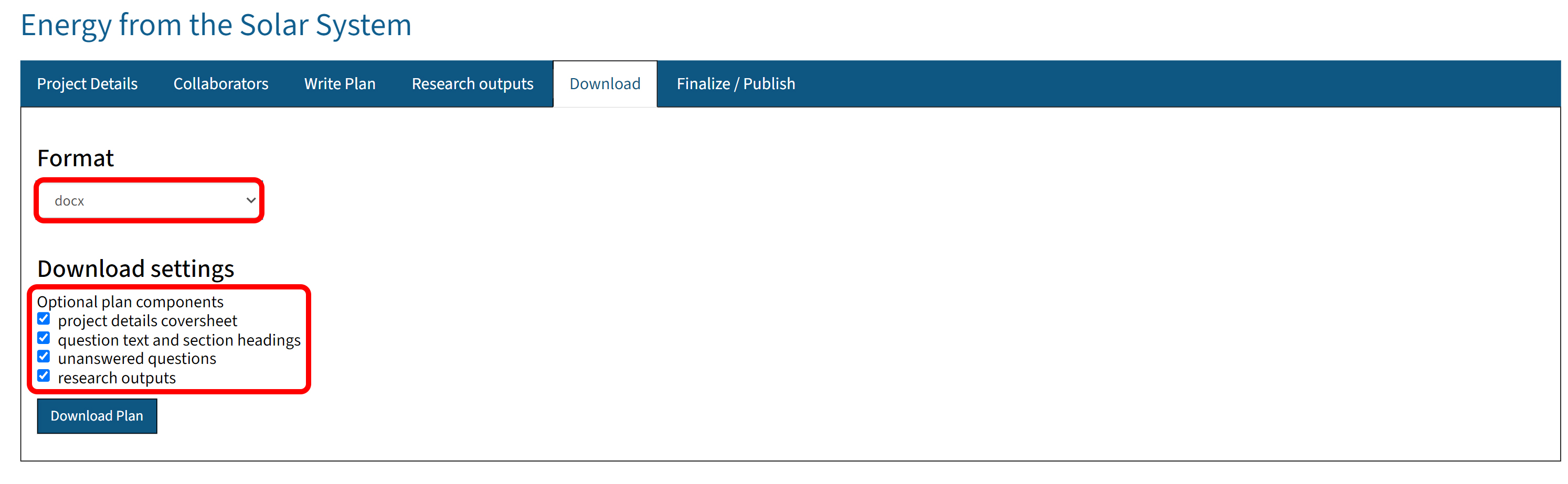 Download plan as specific format