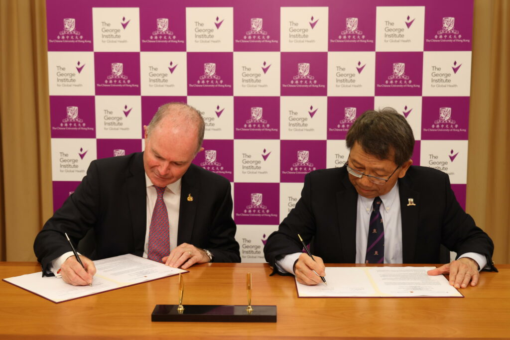 The MoU was signed by Professor Rocky S. Tuan and Mr Tim Regan (left), Vice-Chancellor and President of CUHK and Chief Operating Officer of TGI.