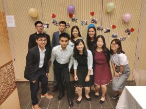 (Back row, second from right) Judy Li joins a high table dinner during her freshman year at CUHK.