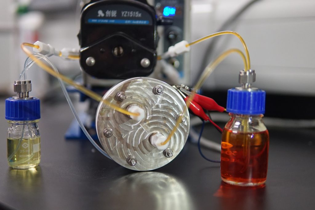 The prototype of demonstrated polysulfide-iodide redox flow batteries with CRIS membrane.