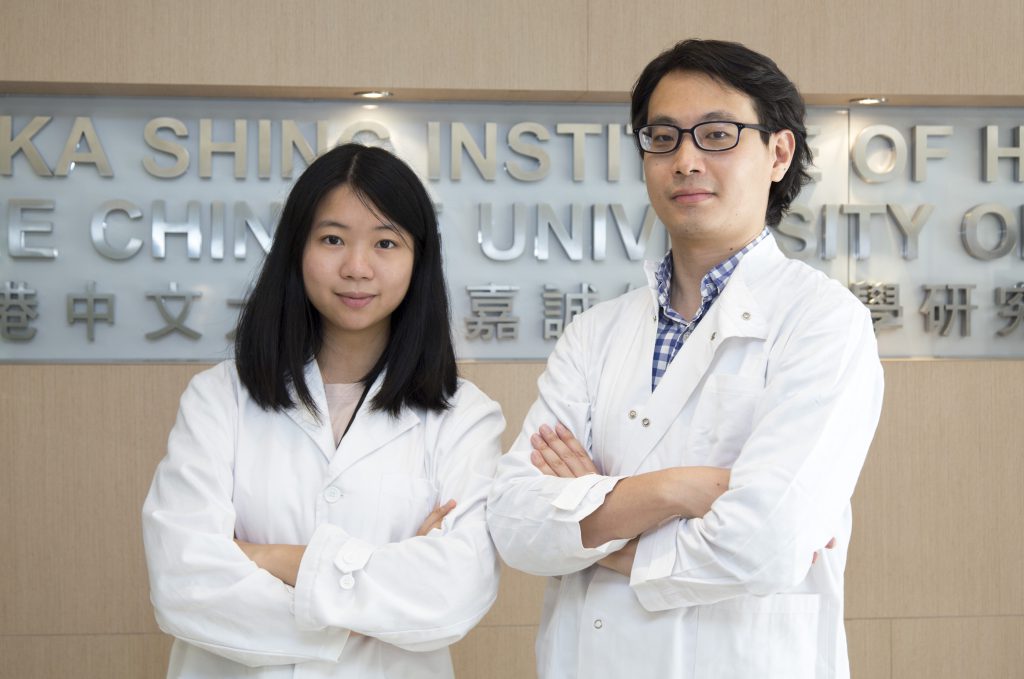 Professor Peter Pak Hang CHEUNG, Assistant Professor of the Department of Chemical Pathology and Investigator of Li Ka Shing Institute of Health Sciences (right), and Ms. Wing Yan AU, first author of the study and MPhil student of the Department of Chemical Pathology at CU Medicine.