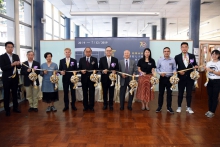 (From left) Professor Lai Ming-chiu, Chairman of the Department of History, CUHK and curator of the exhibition, Professor Liu Chu-hua, Director of New Asia Institute of Advanced Chinese Studies, Dr. Andrew Junker, Hong Kong Director of the Yale-China Association, Professor Wong Nai-ching Henry, College Head of New Asia College, Mr. Leung Ying-wai, Charles, Honorary Fellow of CUHK and Chairman of the Board of Trustees of New Asia College, Mr. Lau Chi-fai, Honorary Manager of The Incorporated Management Committee of New Asia Middle School, Ms. Leung Shuk-ching, Principal of New Asia Middle School, Mr. Chang Kwun-hung, Chairperson of the Staff Association of New Asia College, and Mr. Yiu Chun-hong Anthony, Chairman of the Alumni Association of New Asia College officiate at the exhibition.