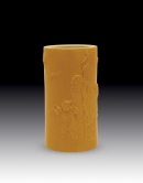 Exhibit highlight: Yellow glazed brush holder with immortal design
Qing dynasty, Daoguang period (1821-1850)