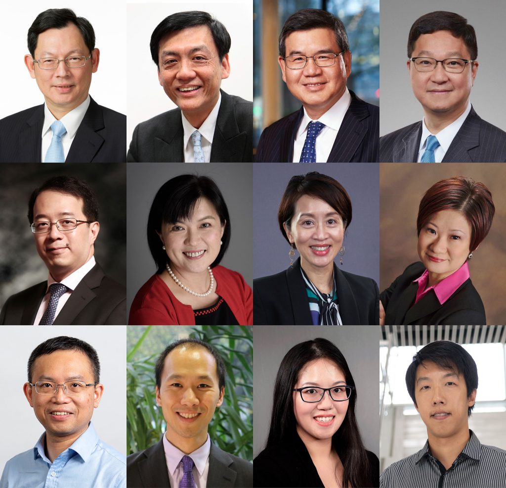 (From left, upper row) Mr. CHAN Tak Lam Norman, Mr. KWAN Chi Hung, Mr. NG Kong Ping Albert, Mr. CHUI Iu Lam William;<br />
(From left, middle row) Mr. TSANG Lap Ki Richard, Ms. HUNG King Chung Stephanie, Mrs. CHOW Lok Mei Ki Cindy, Ms. CHAN Him Sau Bonnie;<br />
(From left, bottom row) Professor LIU Kai Sui Joseph, Professor LAM Kin Bong Hubert, Ms. TUNG Sin Tak Stella, and Mr. CHAN Chong Hei Fergus.