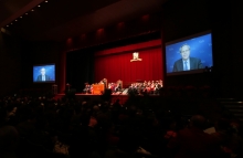 Prof. Richard Charles Levin presents a video message at the Congregation