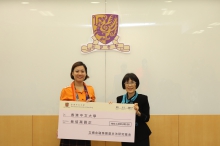 Ms. Monica Zhan (left), on behalf of Well Link Financial Group, presents a cheque of HK$ 3 million to Prof. Fanny Cheung, Pro-Vice-Chancellor and Vice-President of CUHK, in support of a research project undertaken by the Chinese Law Programme of the HKIAPS of CUHK