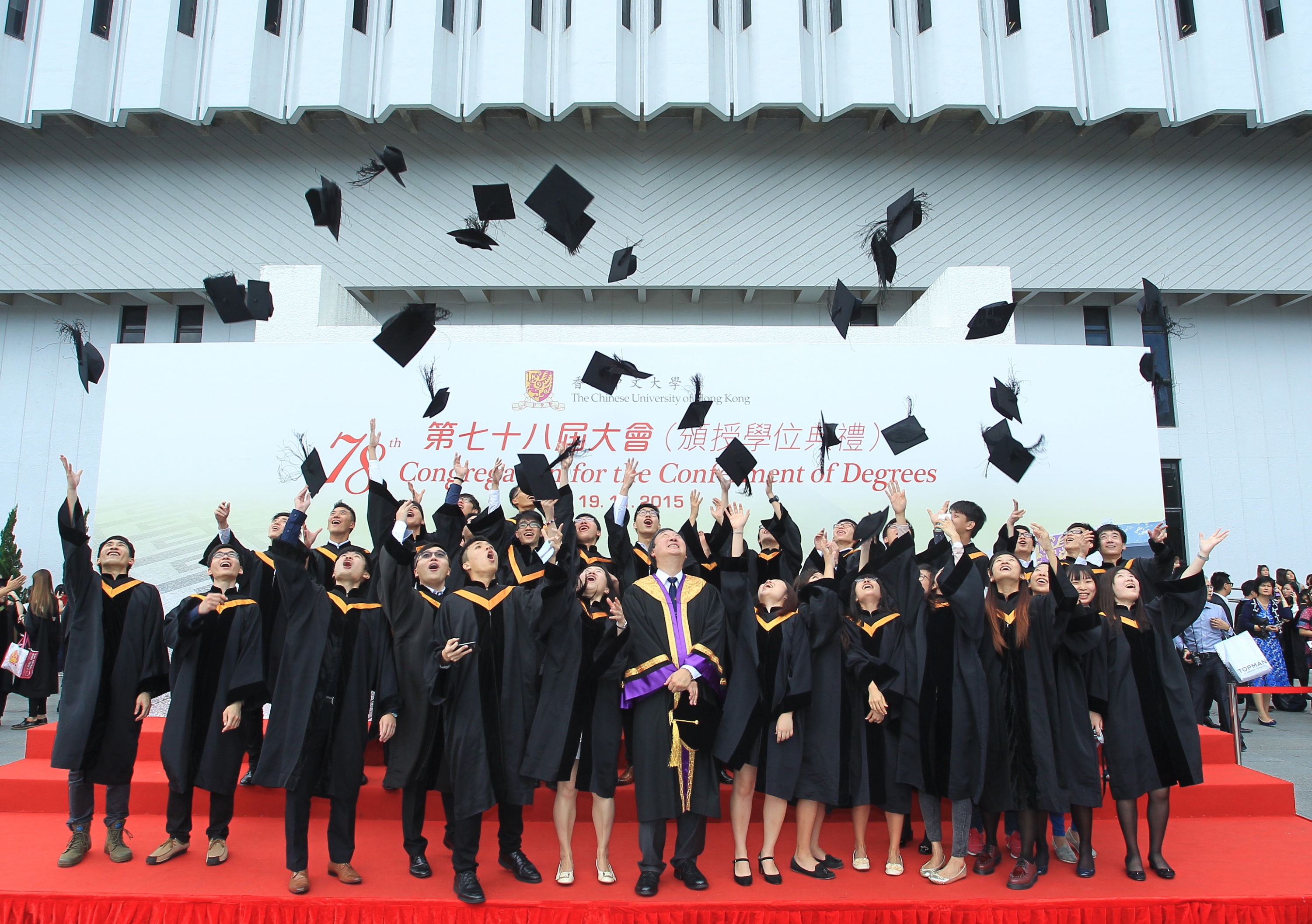 Prof. Joseph Sung shares the joyful moment with graduates.