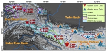 Glacier mass balance (in terms of m w.e. (water equivalent) yr-1) in the Karakoram and its surroundings during 2000 ~ 2014.