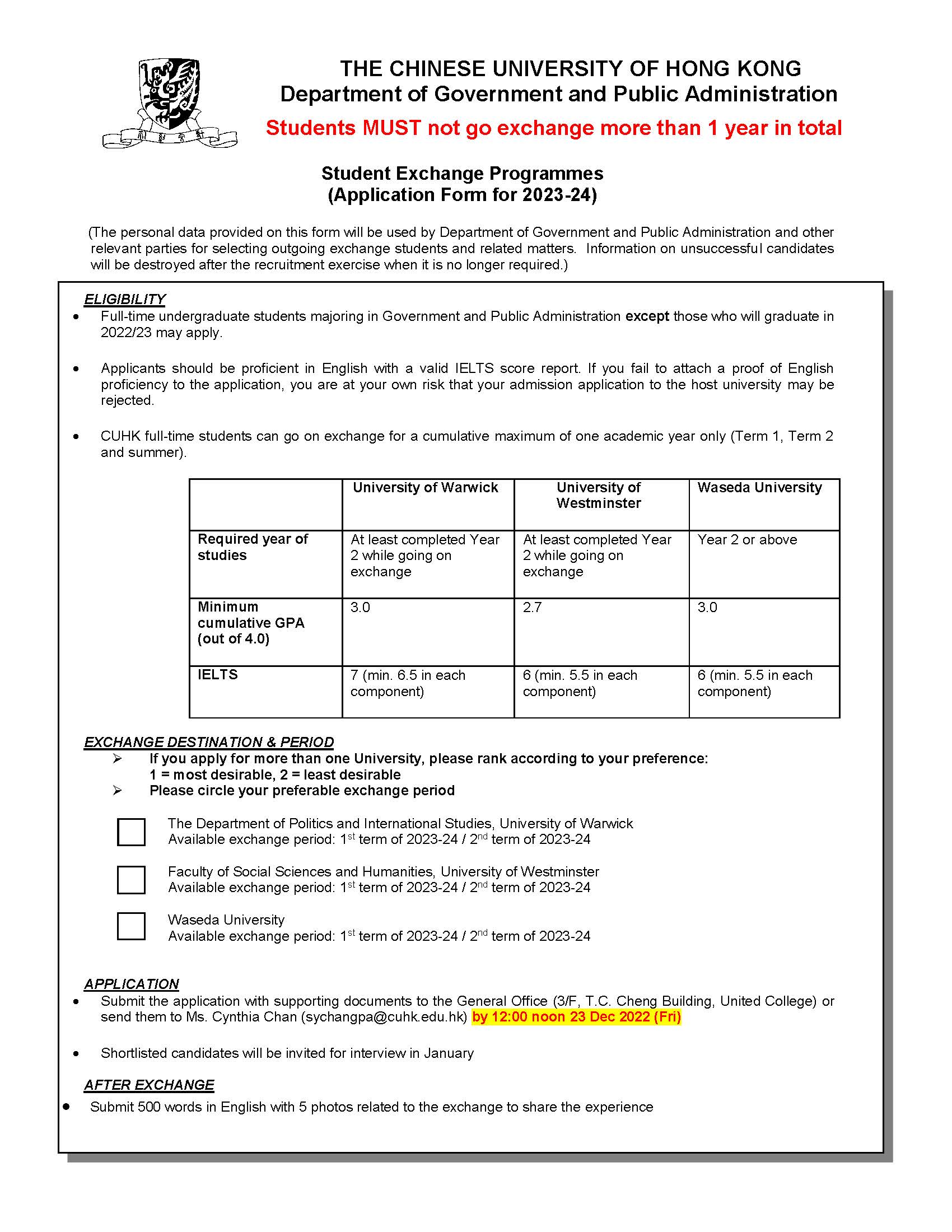 Application form GPA Exchange 2023 Deadline Extended
