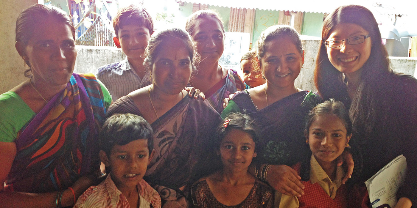 Juni in Hyderabad, India, interviewing people from rural areas following their cataract surgery