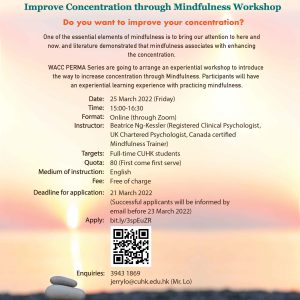 Improve Concentration through Mindfulness Workshop @WACC PERMA Series