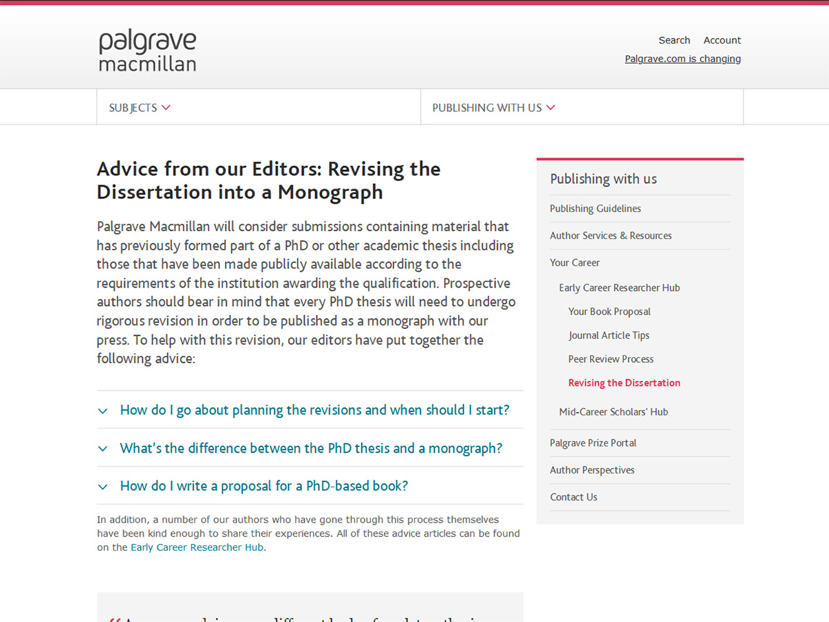 Revising the dissertation into a monograph