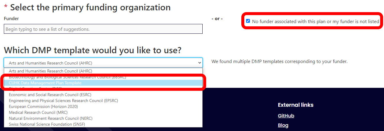 Select "No funder associated with this plan or my funder is not listed" for more templates