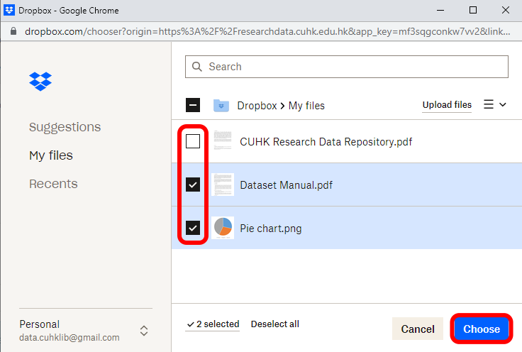 Choose the files from Dropbox