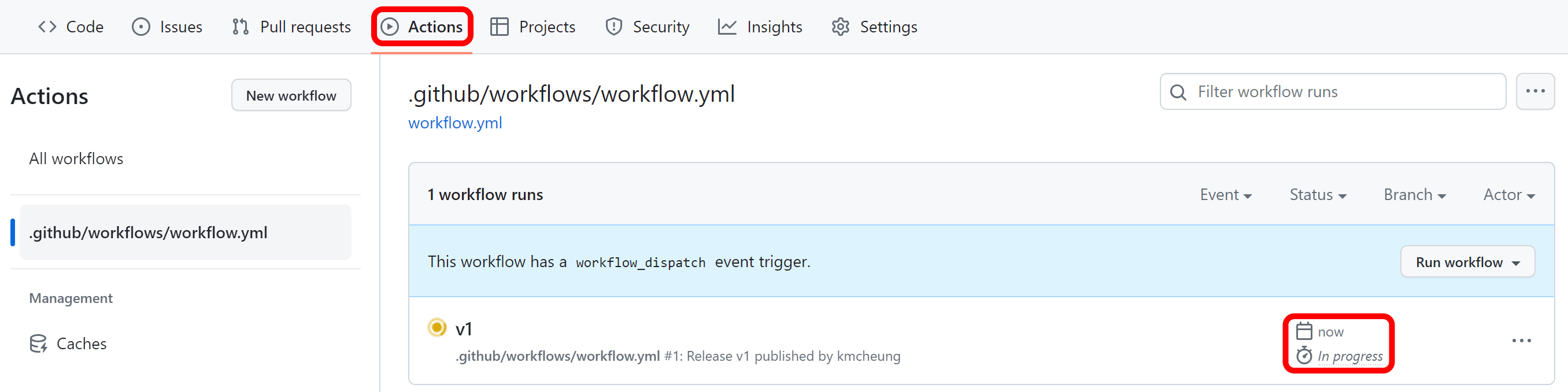 View workflow under Action