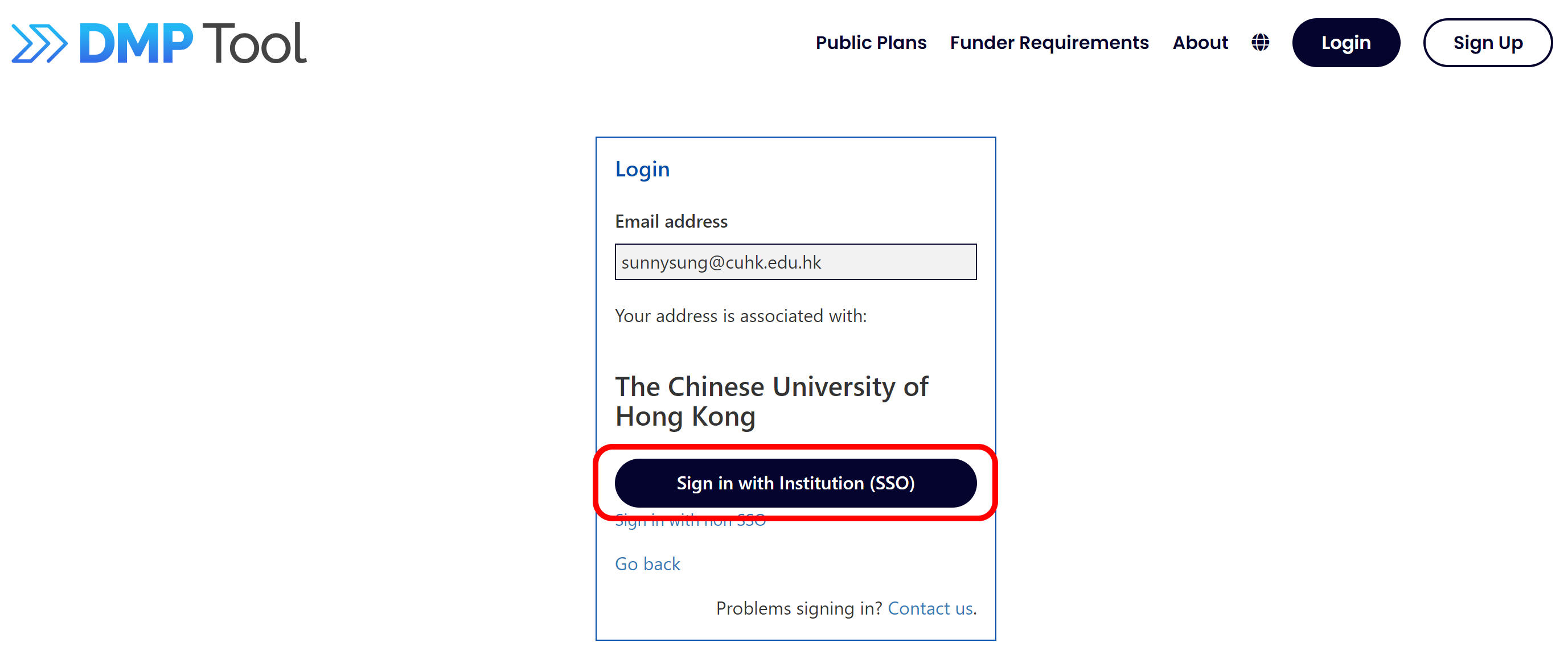 Click "Sign in with Institution to Continue"