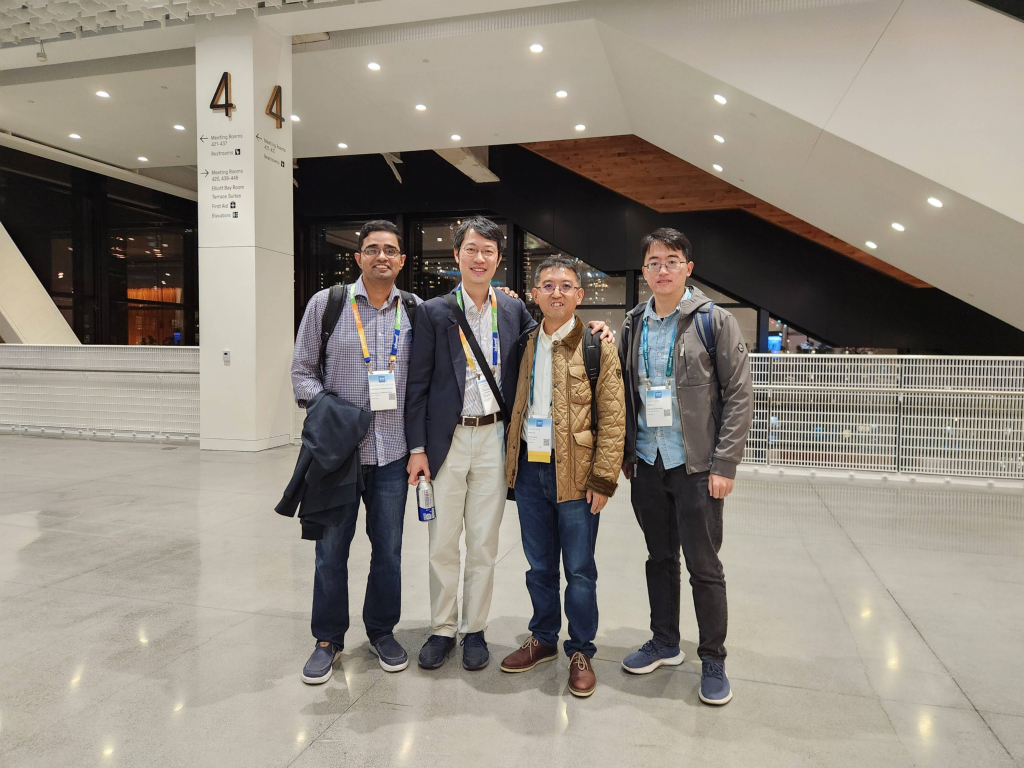 Photo 2: Awardees at the Award Ceremony (from L to R): Krishnakumar Balasubramanian, Anthony Man-Cho So, Shiqian Ma, Jiaxiang Li